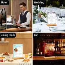 2pcs T-Shaped Transparent Acrylic Display Stands, A4 A5 A6 Size Solid Wood Base Beech Wood Horizontal And Vertical Styles, Interchangeable, Suitable For Restaurant Menu Display, Office, Home Decor, Back To School, Wedding Ceremony, Bachelor Party, Birthday Celebration, Prom, Hotel Decoration And New Year Celebration - Multiple Specifications - View 9