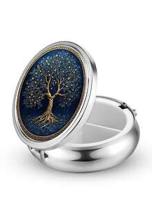 1pc 3-Compartment Mini Pill Box, Tree Of Life Theme, Portable Pocket Or ...