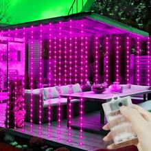 Luces de cortina LED alimentadas por batería AA, 8 modos de iluminación, luces de hadas, adecuadas para habitación, jardín, patio, escenario, decoración de fondo de pared, iluminación de atmósfera romántica para bodas, Día de San Valentín, Halloween, Navidad, luces decorativas colgantes - Lámpara de cortina con caja de pilas AA - Ver 21