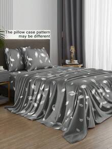 4-Piece/Set Minimalist Light Green Floral Pattern Bedding Set, Easy Care Soft Bedding Set, Floral Pattern Fitted Sheet Set (1 Flat Sheet + 1 Fitted Sheet + 2 Pillowcases), Fitted Sheet Set, Extra Large, Large, Standard Double, Twin Sizes, Deep Pocket Design, Pillowcases Up To 11.8 Inches, Soft And Breathable, Wrinkle-Resistant - Grey - View 5