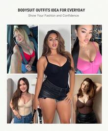 FeelinGirl Shapewear Bodysuit Tummy Control For Women Zip-Up Shapewear Thong Waist V Neck Body Shaper Going Out - Black - View 7