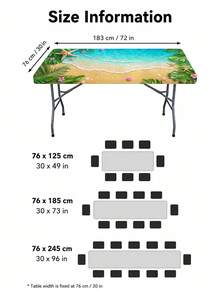 1件裝熱帶海灘海星印花長方形彈性桌布，藍色海洋、沙灘與綠葉圖案，聚酯纖維桌巾，適合夏季派對、海邊度假屋、露台野餐與露營餐桌 - 薄荷藍 - 查看 3