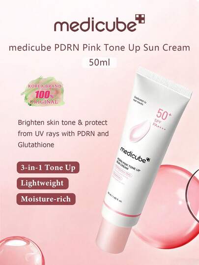 Medicube PDRN Pink Brightening Sunscreen 50ml, SPF50+ PA++++, Brightening & Smoothing, No White Cast, PDRN Glutathione Niacinamide Hyaluronic Collagen, For Sensitive Skin, Long-Lasting Moisturizing, 