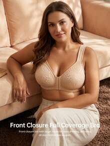 Deyllo Plus Size Wireless Bra With Wide Strap, Soft And Comfortable, Jacquard Full Coverage, No Padding, For Daily Wear - Apricot - View 5