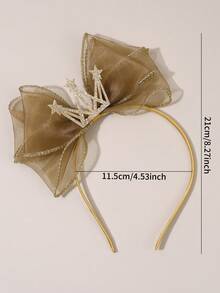 1pc Crown Birthday Bow Headband Champagne Mesh Hair Band Suitable For Birthday Parties And Special Occasions As A Gift For Girls - Champagne - View 5