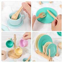 Children's Wooden Play Kitchen Utensils Set (27pcs) - Includes Plates, Bowls, Storage Rack And Realistic Food, Play Kitchen Accessories, Educational Gift For Children 3 Years And Above - Multicolor - View 9