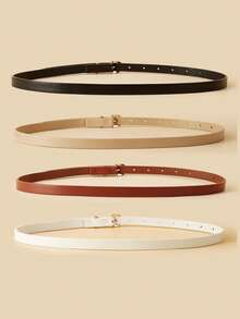 4pcs Women's Gold Buckle Waist Belts, Classic PU Leather Solid Color Vintage Decorative Simple Casual Belts, Suitable For Dresses, Pants, Dating, Party, Daily Wear - Multicolor - View 3
