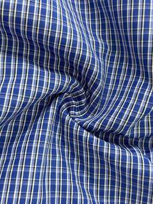 Elegant Casual American Vintage Blue Small Checkered Stand Collar Button-Down Tie Hem Short Lantern Sleeve Blouse - Blue - View 9