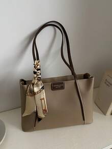 Vintage weiche Seidenschal Dekoration Tragetasche, Premium minimalistische große Kapazität Pendler Schultertasche, Nischen vielseitige strukturierte Achseltasche Damen Handtasche - Helles Khaki - Übersicht 10