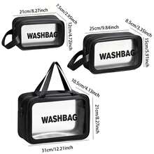1 Or 3pcs S/M/Purple/Black/White/Blue PVC Makeup Bag, Transparent Large Capacity Bath Bag, PU Waterproof Portable Toiletry Bag, Travel Makeup Bag, Portable Makeup Bag, Women's Toiletry Bag, Waterproof Makeup Bag, Wash Bag, Multi-Functional Travel Storage Bag - Pink - View 21
