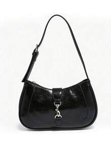 Novachic, 1 pieza de bolso con forma de media luna, ajustable, con correa de hombro y gancho decorativo minimalista retro, ideal para citas, salidas y fiestas. - Negro - Ver 8