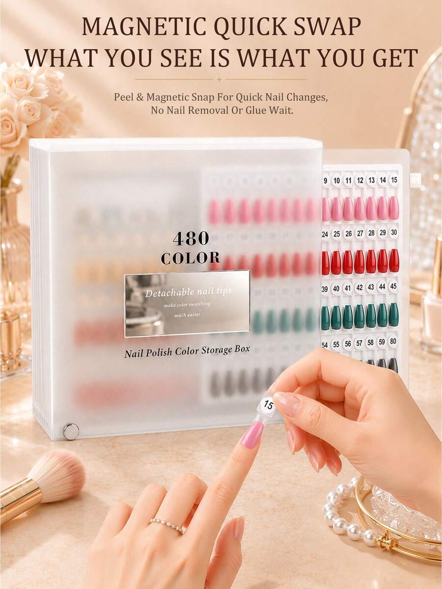 480-Farben Magnetische Ausziehbare Acryl Nagelkunst Display Box, Abnehmbare Nagelspitzen Display Tafel, Farbchart Organizer, Wiederverwendbarer Nagel Display Ständer, Kompatibel mit separat erhältlichen 120/144/192 Stücken Magnetische Nagelspitzen Nachfüllungen, Nagelstudio Zubehör - Verschiedenfarbig - Übersicht 1