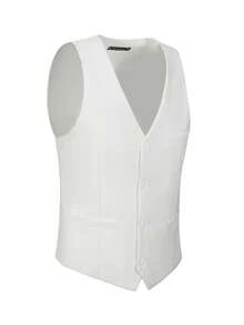 Men's Solid Color Formal Suit Vest, Wide Pocket Design, Suitable For Business, Wedding, Party, Can Be Paired With Men's Suit Set - White - View 5