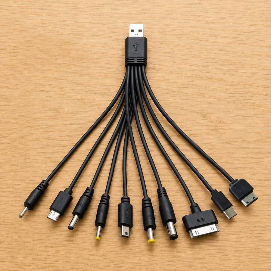 10-In-1 Universal Multi-USB Charging Cable, Multi-Plug Connector Adapter With Type C, Micro USB, Mini USB And DC Interfaces (5.5/4.0/3.5/2.5/2.0), Suitable For Phones, Tablets And Home Electronic Products - Multicolor - View 1
