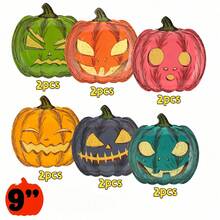 12/36 Stücke 6 sortierte Halloween-Pappteller, Einweg-Essenssteller in Kürbisform 7 Zoll + 9 Zoll, süße Geistergesicht-Dekoration, Halloween-Party-Zubehör (Durchschnittsmischung) - Kürbisteller - Übersicht 11