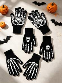 New Halloween Glowing Skeleton Gloves, Grim Reaper Bone Full Finger Gloves, Suitable For Cycling And Halloween Parties - Multicolor - View 1