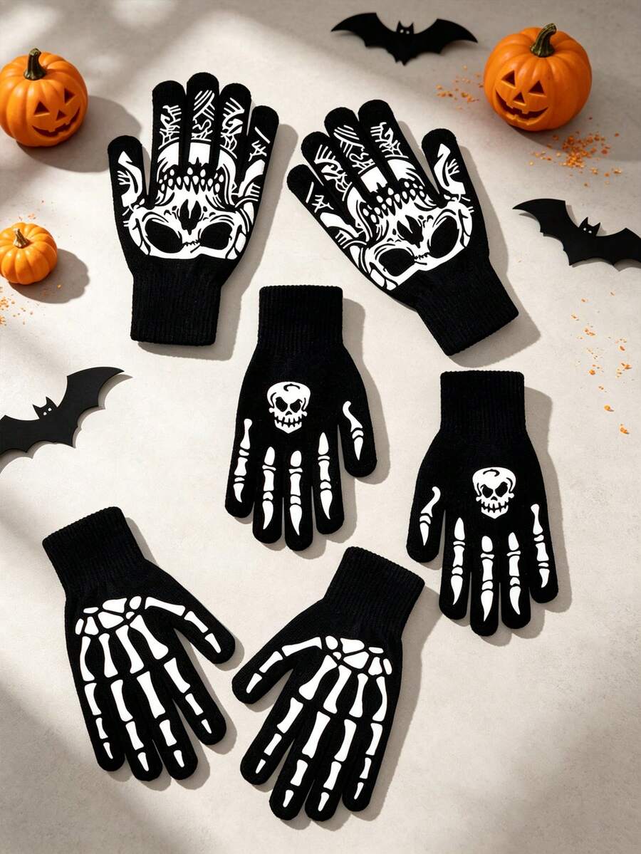 New Halloween Glowing Skeleton Gloves, Grim Reaper Bone Full Finger Gloves, Suitable For Cycling And Halloween Parties - Multicolor - View 1