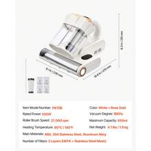 Mattress Vacuum Cleaner, 550W Bed Vacuum Cleaner With 18Kpa Powerful Suction And Dual Dust Bin, HEPA Filter & Heating, Ultrasound Tech & Cleaning Lights, Handheld For Bed, Sofa, Corded, White - White - View 12