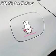 1pc 2D Flat Sticker, Cute Cartoon White Rabbit And Gasoline-Themed High Heel Shoe Pattern, Designed As Car Fuel Tank Cap Decorative Sticker, Fashionable And Durable, Made Of Waterproof Vinyl Material - A - View 4