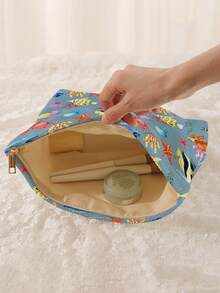 1pc Portable Cosmetic Storage Bag Turtle Shell Ocean Element Pattern Double-Sided Print Travel Zipper Makeup Bag Multi-Function Toiletries Organizer - Multicolor - View 2