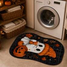 1pc Orange Cute Ghost With Hat Rug, Doormat, Small Rug, Welcome Mat, Carpet, Floor Mat, Outdoor Doormat, Kitchen Rug, Home Decor, Front Door Mat, Area Rug - Multicolor - View 4