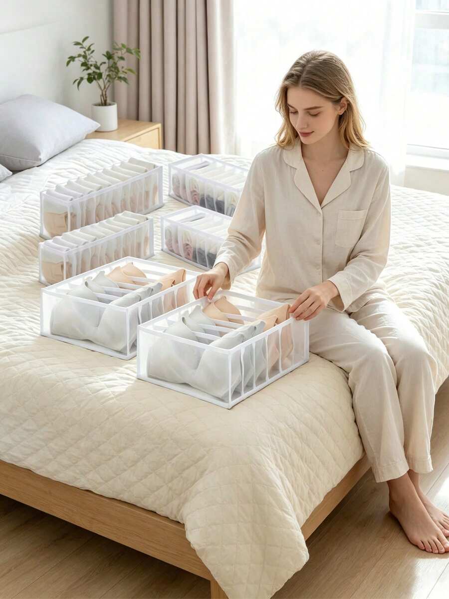 1pc/2pcs Foldable Divided Storage Box, Underwear Organizer, Suitable For Bras, Panties, Socks, Hats, Gloves, Etc., Room Decor, Campus Dorm Essential, Bedroom Accessory,Travel Essential,Room Decor - Multicolor - View 1