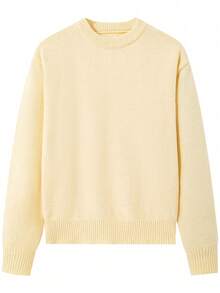 Plus Size Women's Solid Color Minimalist Long Sleeve Loose Pullover, Suitable For Young Women's Casual Daily Commute And Afternoon Tea Fall - Yellow - View 10