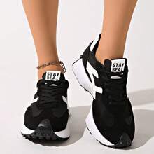 Women's New Fashion Thick Sole Height-Increasing Retro Outdoor Daily Commute Casual Travel Shopping Running Shoes, Multi-Color Plus Size - Black and White - View 2