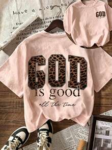 Camiseta de manga corta estampada tipo pullover para niña preadolescente, 1 pieza, top de verano para estudiante joven, casual para calle, playa, vacaciones, aeropuerto, desayuno, escuela y uso diario, versátil para combinar - Rosa - Ver 2