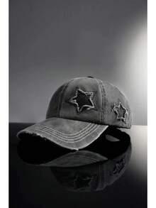 1pc Classic Washed Distressed Baseball Cap With Sequin Star & Ripped Detail, Ponytail Hat, European And American Style Outdoor Hat - A - View 5