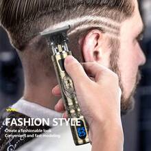 HIENA Men's Electric Cordless Hair Clipper, Sideburn Trimmer, Bald Head Shaver, LED Display, USB Charging, T-Blade With Limit Comb And Cleaning Brush, Personal Gift, Great Gift - bronze - View 4