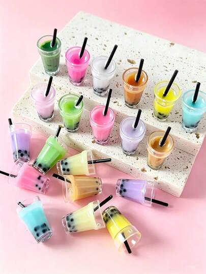 10/20/50/100pcs Multi-Color Resin Simulated Cute Various Milk Tea Cup DIY Accessories Pendant (Random Color)