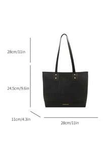 Bolsa Tote Texturizada de Ombro 2026 Nova Moda Executiva, Grande Capacidade, Estilo Coreano Retrô, Bolsa Grande Feminina para Viagem - Preto - Visão 6