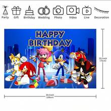 Sonic Authorized 1PC Healing Adventure Theme Birthday Party Decoration Backdrop (82.7x59.1/59.1x39.4/39.4x29.5 Inch), Suitable For Boys And Girls Birthday Party Background, Children Newborn Cake Table Party Wall Decoration Banner, Outdoor Indoor Photography Photo Backdrop Props - Multicolor - View 6