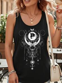 ACTCITY No(Circles)(European Bestseller)(064) # Women's Fashion Tank Top, Printed Design Round-Neck Tank Top, Women's Cool Spring-Summer Tank Top - Black - View 6