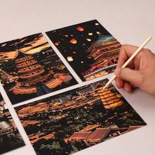 8Pcs Sparkling Metropolis Scratch Art Papers, Scratch Off And Make Your Own Unique Night City View - Black Magic Paper DIY Craft, Stress Relief, Perfect Gift For Birthdays, Thanksgiving & Christmas, Random Style - 8-piece Scratch Paper Art Kit - View 7