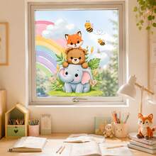 Static Cling Rainbow Animal Window Stickers, Cute Elephant Rabbit Deer Wall Decals, Double Sided Removable Window Glass Film, Cute Cartoon Bedroom Living Room Classroom Balcony Decoration - Animal Window Decals - View 1