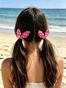 20pcs Girls Polka Dot & Star Pattern Bow Hair Ties, Colorful Fabric Rabbit Ear Hair Ropes - Multicolor - View 3