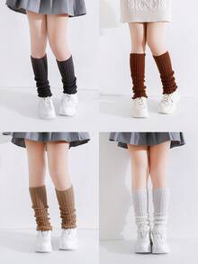 4/1 Pair Girls' Simple Fashion Versatile Autumn/Winter Leg Warmers, 4-12 Years Old Girls' Versatile Style, JK Outfit, Candy Color, Neon Color, Autumn/Winter Maillard Color, All-Match Simple Black/White Multiple Colors Available For Free Selection - Multicolor - View 7