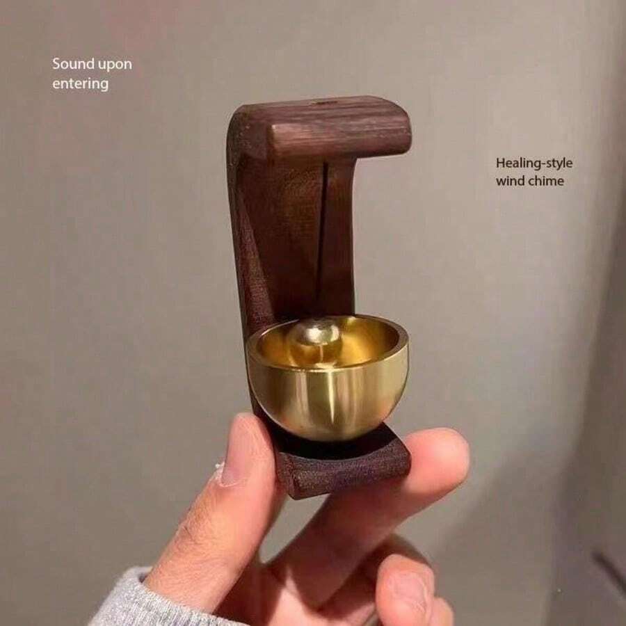 1pc/2pcs Feng Shui Wealth & Fortune Doorbell, Dopamine Wind Chime, Magnetic Doorbell, Walnut Wood Doorbell, Chinese Style Copper Bell, Suitable For Home And Commercial Entrances