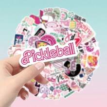 62pcs Pink Pickleball Theme Cartoon Vinyl Decorative Stickers, Suitable For Scrapbooking, Envelopes, Guitar, Musical Instruments, Halloween, Christmas, Teen Party Supplies, Rewards And Inspirational Decoration - 62pcs-multicolor - View 12