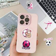 62pcs Pink Soccer Heart Pattern Vinyl Stickers, Cartoon Highly Attractive Decorative Stickers, Suitable For Journals, Seals, Envelopes, Guitars, Musical Instruments, Halloween, Christmas, Teen Party Supplies, Rewards And Inspirational Decorations - 62pcs-multicolor - View 8