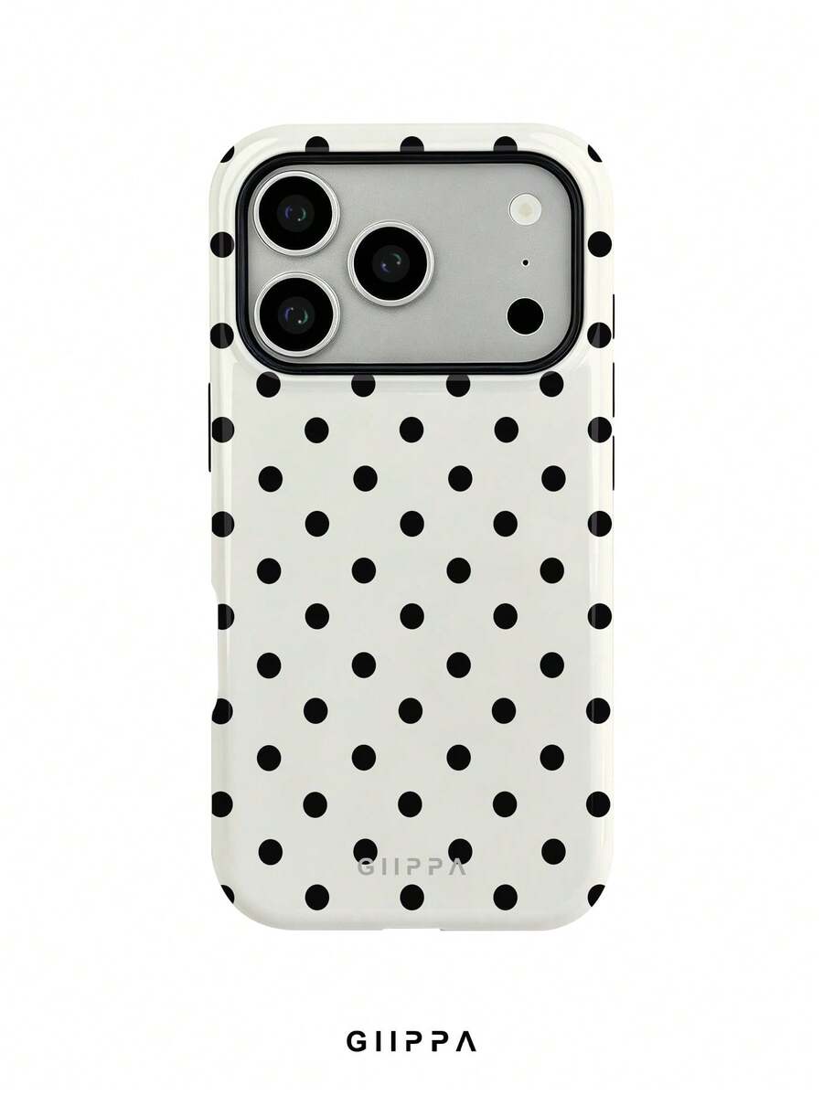 GIIPPA 1pc Cream White Base With Black Polka Dot Pattern Design, Phone 17 Pro Max Phone Case, Compatible With Phone 16 Pro Max, 15 Pro Max, 14 Pro Max, Korean-Style High-End Fashion Fun Phone Case, Compatible With 11/12/13/14/15/16 Pro Max Plus, Elegant Design Suitable For Men And Women, Perfect Gift For Girlfriend On Christmas, Valentine's Day, Easter, Wedding Season And Birthday! - Multicolor - View 1