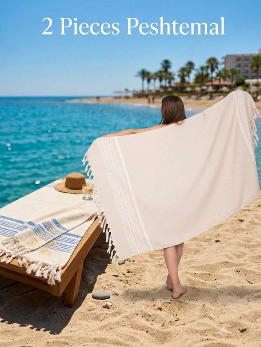 2 Pieces %100 Cotton Mykonos Peshtemal, 2 Peshtemals In Same Colour, 2 Peshtemal Suitable For Beach And Home Use