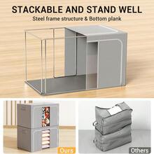 Foldable Clothes Storage Bins With Metal Frame, Large Capacity Clear Window Closet Storage Organizer Containers With Front Opening, For Clothes, Bedding, Blankets, Pillows, Towels - Multicolor - View 9