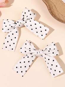 2pcs Polka Dot Bow Hair Clips, Classic Fabric Hair Clips Vintage Fashion Hair Accessories, Suitable For Party And Daily Hair Styling - Multicolor - View 2