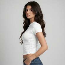 Baby Tee Minimalista Algodão Baby Look Basico Tecido Premium Blusa Feminina PP ao GG - Branco - Visão 5