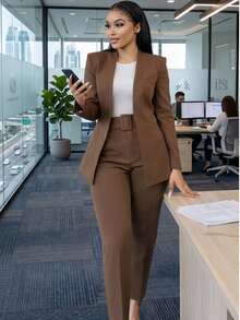 Women Suit Sets - Brown - View 2