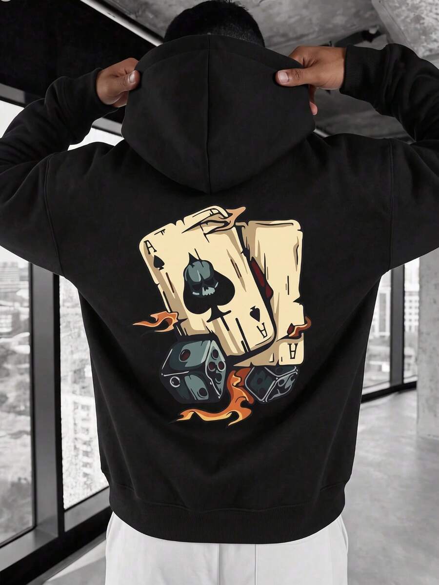 Men's Casual Minimalist Drawstring Hoodie - Black - View 1