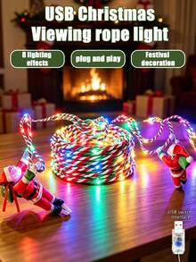 USB Colorful Christmas Light String, 5m/10m Candy Cane Twisted LED Fairy String Lights, Flexible Indoor Decorative Light Rope, Suitable For Christmas Tree, Stairs, Fireplace, Window And Holiday Party Decoration - Christmas Santa Claus String Lights - View 3